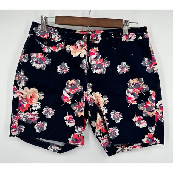 Lee Natural Fit Shorts Women 6 Medium Navy Floral 6in Inseam Pockets Stretch - Picture 1 of 7
